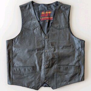 Hot Leathers Black Leather Vest Men’s XL - Motorcycle Biker Vest - Lined
